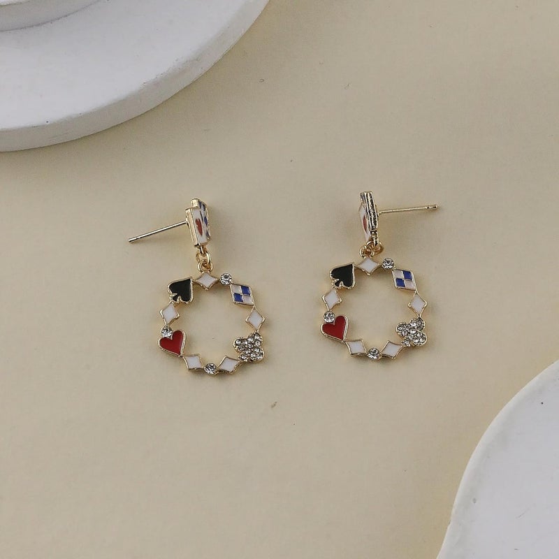 CSIYANJRY99 Queen of Hearts Earrings for Women Red Heart Poker Clock Drop Earrings Asymmetric Queen of Hearts Costume Women Accessories - Image 5